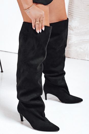 Damen Stiefel mit Crinkle Obermaterial Wildleder schwarz Dstreet ZY1083