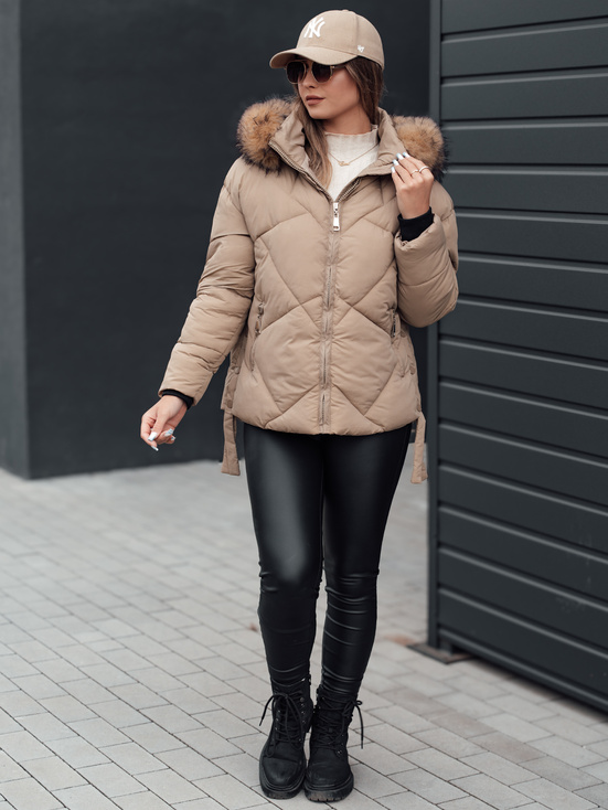 Damen Winterjacke LESISI gesteppt mit Kapuze beige Dstreet TY4715