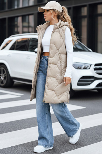 Kamizelka damska długa pikowana beżowa Dstreet TY5265