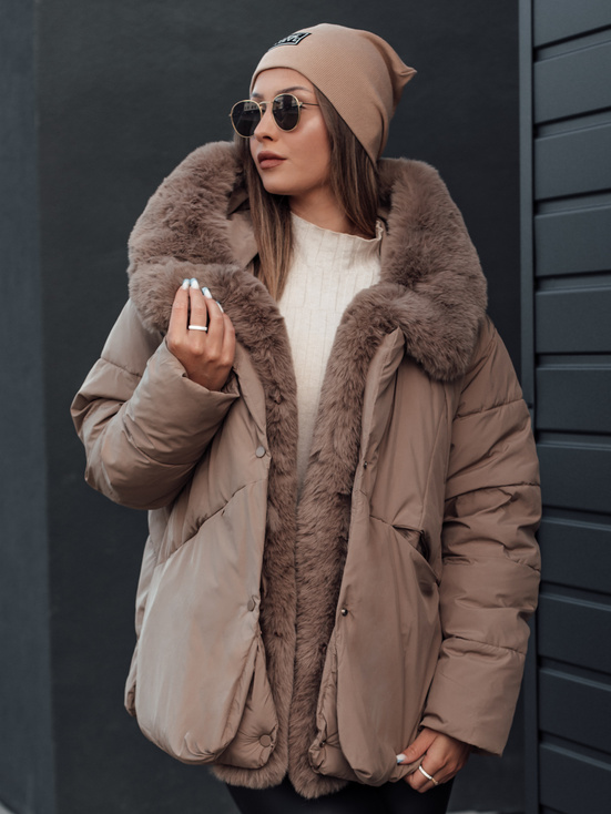 LUNAVI Damen Winterjacke gesteppt mit Fell beige Dstreet TY4666