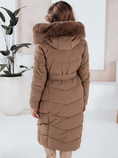 Damen Winter lange Steppjacke mit Pelz camel Dstreet TY5086