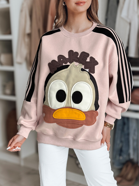 Damen Sweatshirt in Übergröße mit Aufnähern CUTE MAKEX rosa Dstreet BY1493