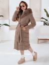 Lange Damen Winter Steppjacke mit Pelz dunkelbeige Dstreet TY5087