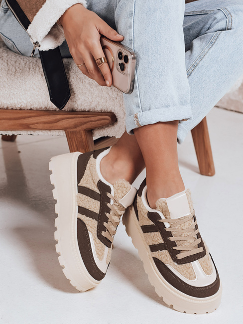 Damen Kunstpelz Plattform Turnschuhe braun Dstreet ZY1082