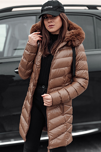 Damen Steppwinterjacke mit Kapuze CRYSTAL braun Dstreet TY4774