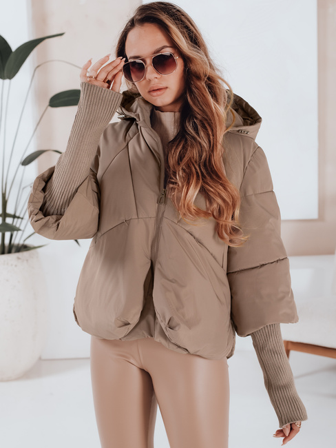 MISSLAYER Damen Winterjacke mit Kapuze dunkelbeige Dstreet TY5038