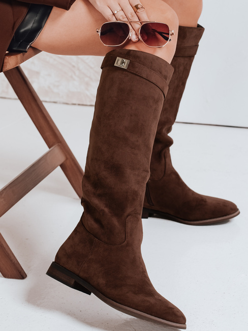 Damenstiefel aus Wildleder mit niedrigem Absatz braun Dstreet ZY1089