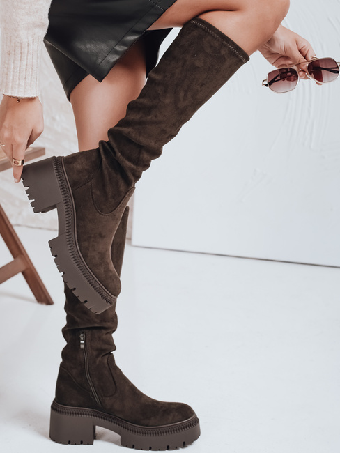 Damenstiefel aus Wildleder mit dicker Sohle braun Dstreet ZY1110