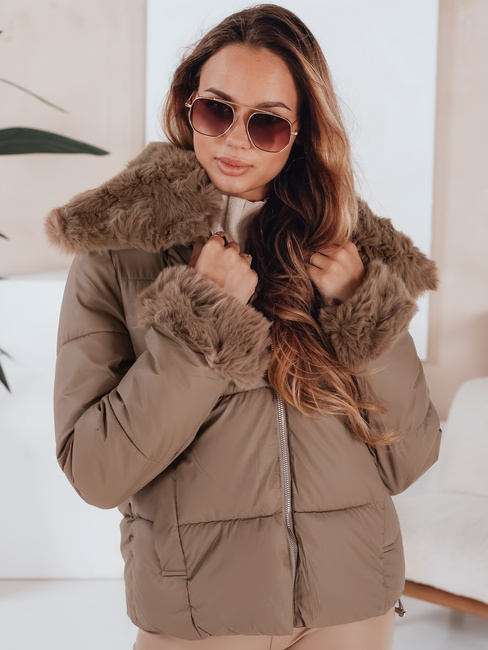 Kurze Damen Steppjacke mit Fell Dstreet camel TY5069