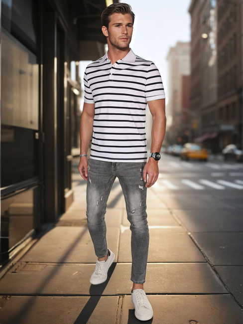 Gestreiftes Herren-Poloshirt weiß Dstreet PX0638