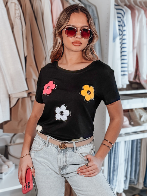 Damen T-Shirt mit Blumenmuster DAISYLA schwarz Dstreet RY2744