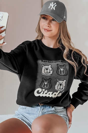 Damen Sweatshirt in Übergröße mit Teddybären MISOBEARS schwarz Dstreet BY1437