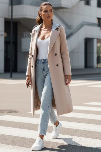 MODVENTURE Damenmantel in Übergröße mit Kapuze beige Dstreet NY0721