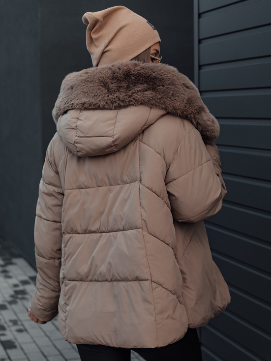 LUNAVI Damen Winterjacke gesteppt mit Fell beige Dstreet TY4666