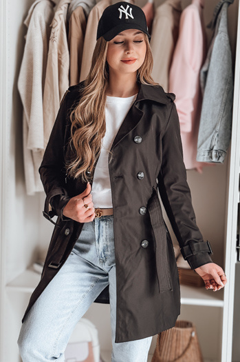 Zweireihiger Damen-Trench mit Gürtel BELISION schwarz Dstreet NY0749