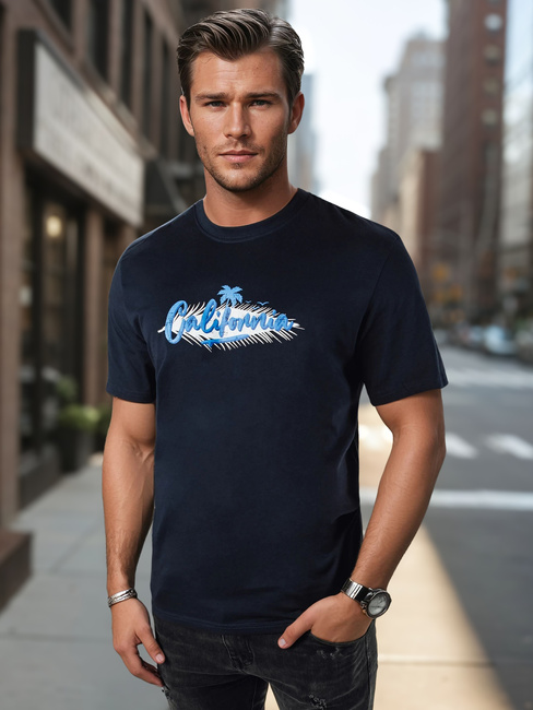 Bedrucktes navyblaues Herren-T-Shirt Dstreet RX5372