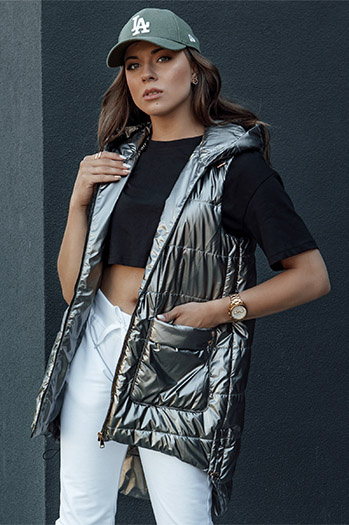 Lange Steppweste mit Kapuze JESS dunkelgrau Dstreet TY4446