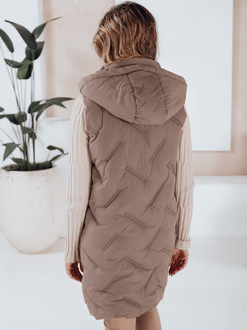 Lange Steppweste für Damen mit Kapuze dunkelbeige Dstreet TY5100