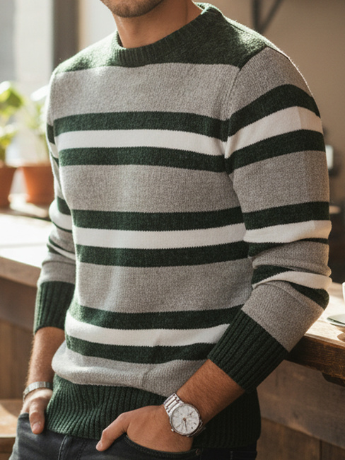 Grauer gestreifter Pullover für Männer Dstreet WX2262