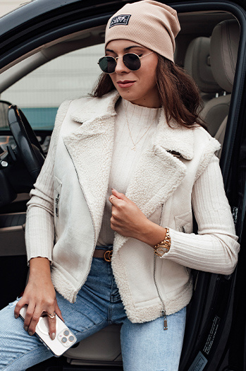 Damenweste aus Wildleder mit Schafsfell WOOLZIP weiß Dstreet TY4743