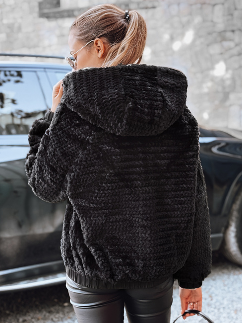 Damen Pelzjacke mit Kapuze schwarz Dstreet TY5271