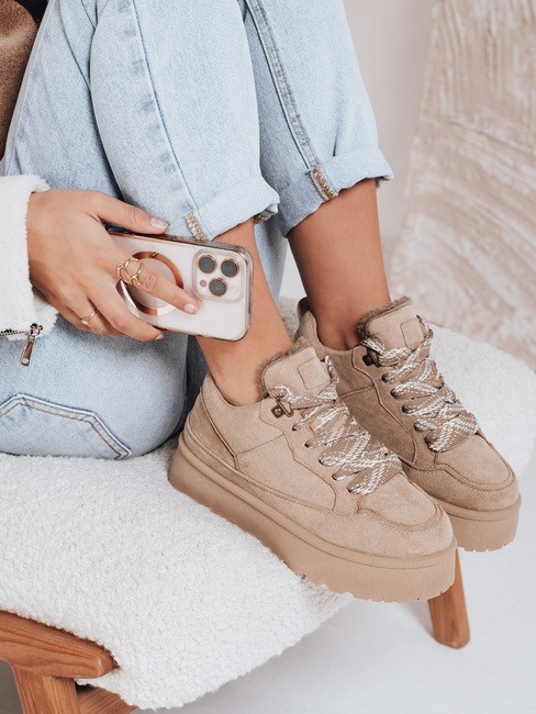Damen Pelz Plattform Turnschuhe beige Dstreet ZY1070