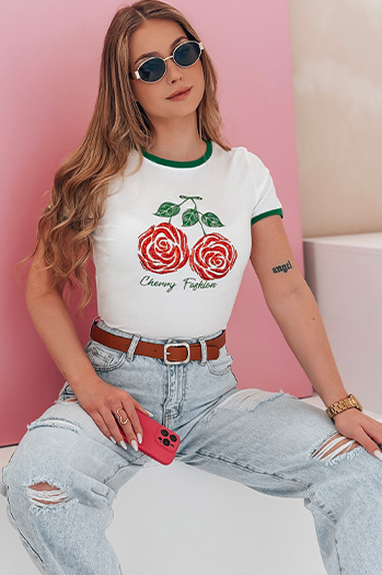 Pailletten-T-Shirt für Frauen ROSAWIS weiß Dstreet RY2845