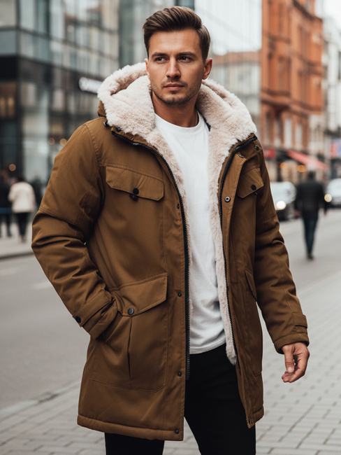 Herren Winter Parka Jacke mit Kapuze dunkelbeige Dstreet TX4970z