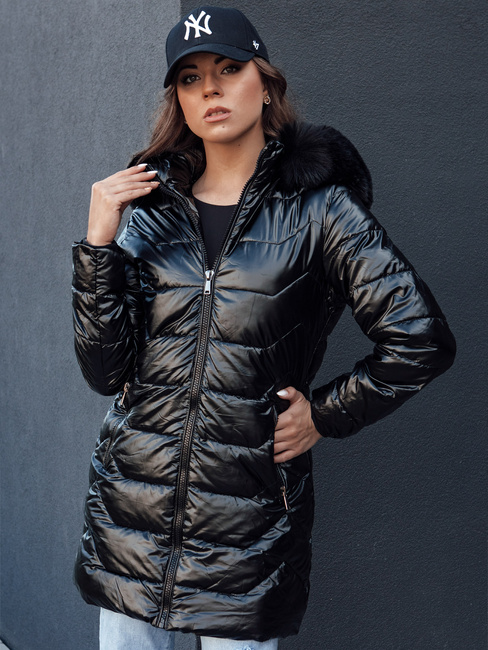 Gesteppte Damen Winterjacke mit Pelz SHINE schwarz Dstreet TY4483