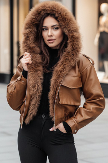 Damen Lederjacke mit Fell SOFTREBEL braun Dstreet TY4761z