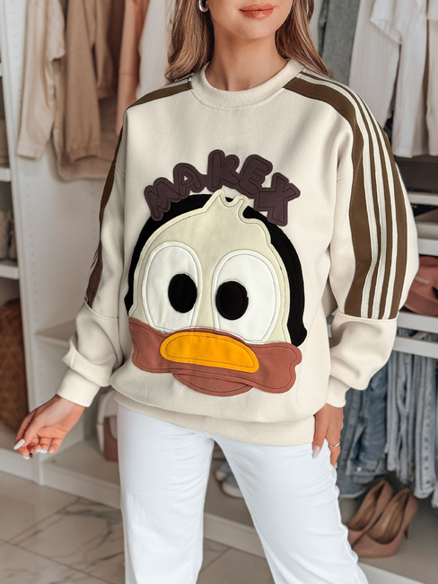 Damen Sweatshirt in Übergröße mit Patches CUTE MAKEX beige Dstreet BY1492