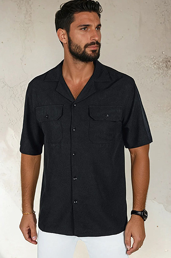 Herren Kurzarmhemd schwarz Dstreet KX1084