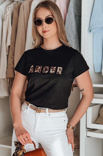 Gesticktes Damen-T-Shirt AMOROSA schwarz Dstreet RY2855