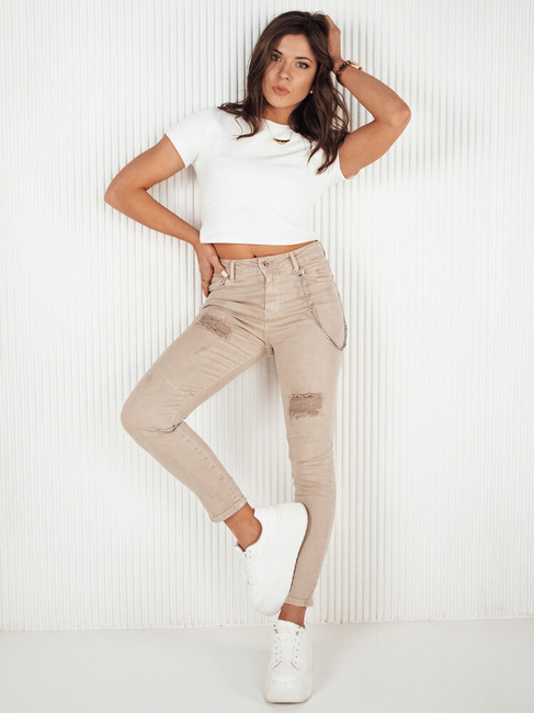 Damen Jeans mit hoher Taille ALEX Farbe Dunkelbeige DSTREET UY1876