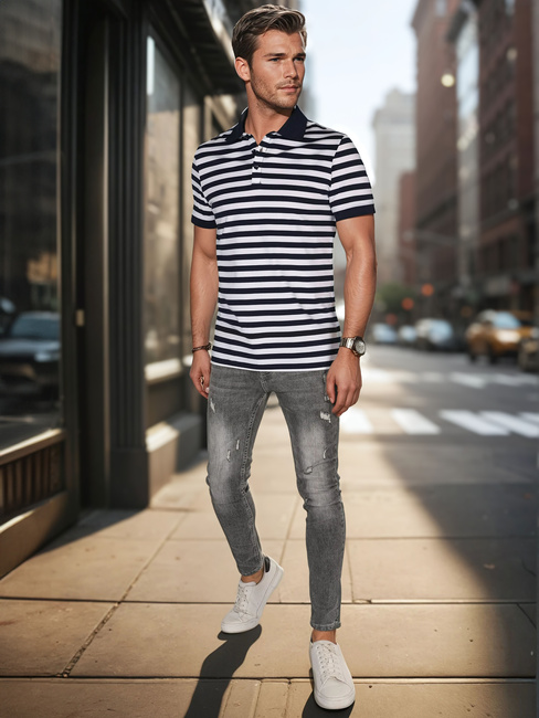 Gestreiftes Herren-Polohemd navyblau Dstreet PX0641