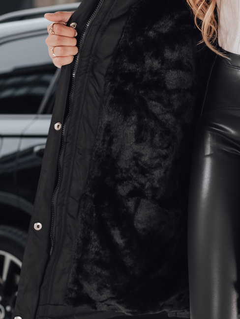 Damen Winter Parka Jacke mit Pelz schwarz Dstreet TY5113