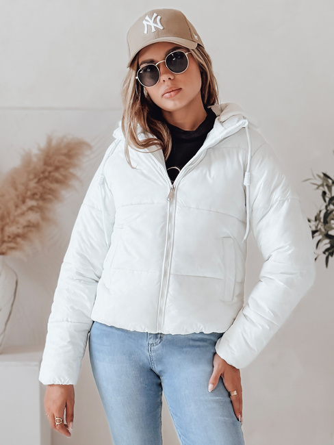 Kurze Damen GLAMVO Daunenjacke mit Kapuze weiß Dstreet TY4952