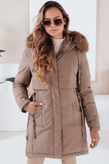 Damen Winter Parka Jacke mit Kapuze dunkelbeige Dstreet TY5084