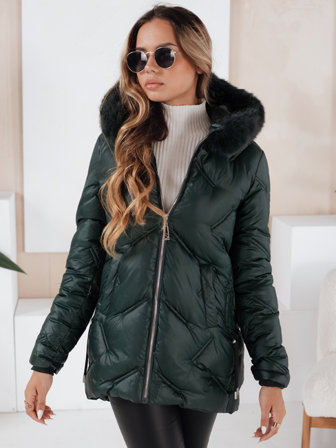 Damen Winterjacke LOVEINSIDE gesteppt mit Fell dunkelgrün Dstreet TY5050