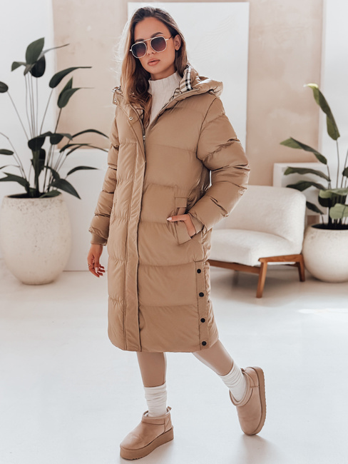 WINTERMISS Damen Winter lange Steppjacke mit Kapuze dunkelbeige Dstreet TY4966