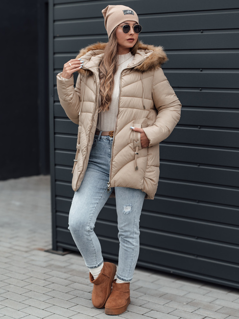 Damen Winterjacke MELOMA gesteppt mit Kapuze hellbeige Dstreet TY4714