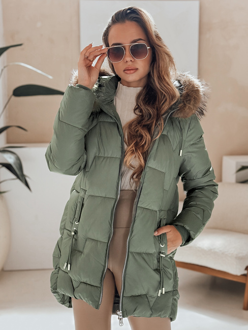 Damen Winterjacke NORINA gesteppt mit Pelz grün Dstreet TY5055