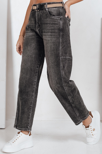 Damen Jeans mit weitem Bein und Gürtel schwarz Dstreet UY2744