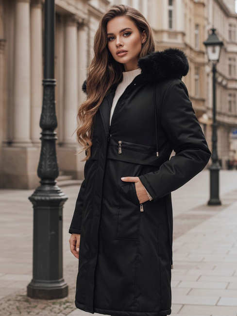 Damen Winter Parka Jacke mit Pelz schwarz Dstreet TY5111