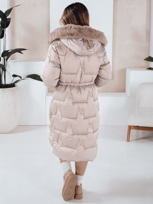Damen Winter lange gesteppte Jacke mit Pelz beige Dstreet TY5075