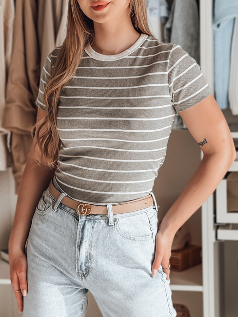 Damen Basic gestreiftes T-Shirt LINESS grau Dstreet RY2821