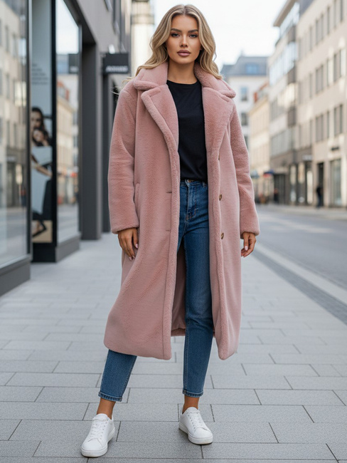 Damen Wintermantel Teddyfell lang rosa Dstreet NY0751z