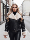 Damen Winterjacke Leder Ramsleder mit Fell schwarz Dstreet TY5118z