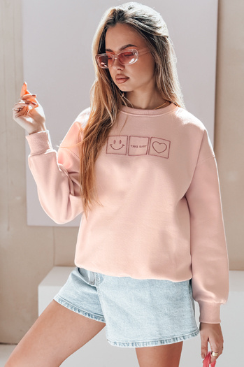 Damen Sweatshirt in Übergröße mit Stickerei EASYJOY rosa Dstreet BY1513