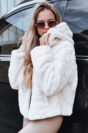 Damen Pelzjacke mit Kapuze hellbeige Dstreet TY5272